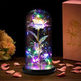 Decorative Flowers Glass Rose Flower Light Up In Dome Preserved Romantic Home Decor Gift For Wedding Party Valentines Day Anniversary