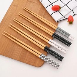Chopsticks 5Pairs Healthy Set Anti-skid Chinese Style Sushi Rice Bamboo Wood Kitchen Tableware Dinnerware Gift