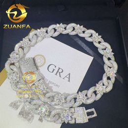 Customised 18Mm Sier White Gold Plated Iced Out Hip Hop Vvs1 Lab Moissanite Diamond Flower Miami Cuban Link Chain Men