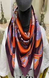 New style size 90cm 90cm good quality 100 twill silk material orange Colour print pattern square scarf for women6366623