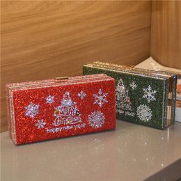 European and American Trend Christmas Tree Rhinestone Small Square Bags Dinner Bag with Diamonds and Slung Shoulder Evening Party 304E