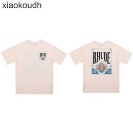 Rhude High end designer clothes for CARD Printed Fashion Casual Hip Hop Loose Oversize Short sleeved T-shirt With 1:1 original labels