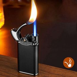 Rocker Arm Double Fire Lighter Butane Gas Unfilled Blue Flame And Open Flame Switch Metal Lighter Wholesale