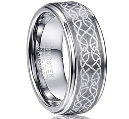 Men039s 8mm Laser Celtic Knot Brushed Tungsten Carbide Wedding Band Rings Polished Step Edge Size 6131874044
