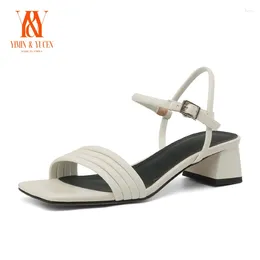 Dress Shoes YIMIN & YUCEN 2024 Summer Lady's Elegant Open Toe Narrow Band Sandals Med Heels Concise Solid Colour For Woman Y-3880