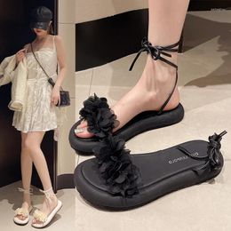 Casual Shoes Matching Skirts Ankle Strap Thick Bottom French Sandals Women's 2024 Summer Romanesque Style Flower Fairy