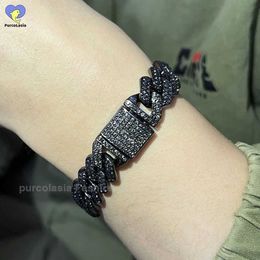 Chain 14mm Black Grey Bracelet Hip Hop Mens and Womens Cuban Chain Bliced Out Rhinestones Paved Miami Necklace Jewellery J240508