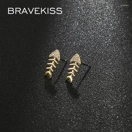 Stud Earrings BRAVEKISS Electroplating Golden Fish Bone Simple For Women Small Zircon Earring Fashion Jewelry Accessories UE0742