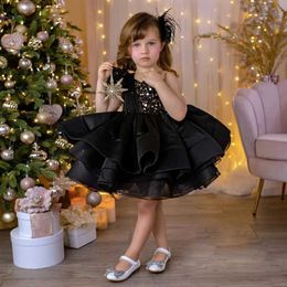 Girl's Dresses Black girl sequin lace party dress for 1-10 year old children bowing birthday baby clothing formal Christmas clothing red new year dress VestidoL2405