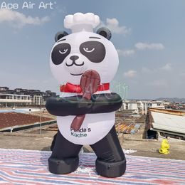 wholesale 10m(32.8ft) high or Customised Inflatable Panda Chef Advertising Animal Model With Spoon For Restaurant Decoration Or Promotion