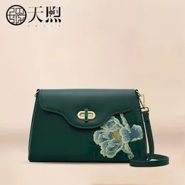 Totes Flowers Rich One Shoulder Bag Female Embroidery Cowhide Handbag Atmosphere Middle-aged Mother Cross-body