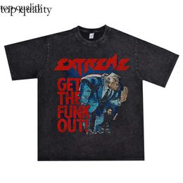 European And American Heavy Metal Rock Extreme Band Washed And Worn-Out T-Shirt Short Sleeved Loose Pure Cotton Unisex Punk Tees Y2k 649