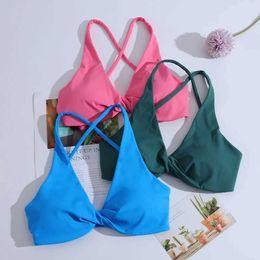 Active Underwear CHRLEISURE Cross Back Sport Bra Pleated Design Fitness Underwear Women Naked Feeling Athletic Tank Top Sexy Hollow Workout Vest d240508