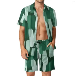 Men's Tracksuits Paint Brush Men Sets Abstract Green Casual Shorts Summer Hawaii Beach Shirt Set Short Sleeve Plus Size Suit Birthday Gift