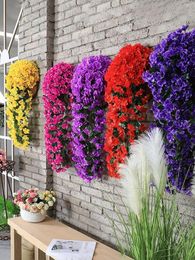 Decorative Flowers 2pcs 85cm Artificial Hanging Silk Simulation Plant Royal Violets Orchid For Home Garden Wedding Indoor Outdoor Decor