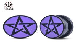 KUBOOZ Stainless Steel Purple Pentagram Ear Plugs Tunnels Piercing Earring Gauges Body Jewelry Stretchers Expanders Whole 6mm 62089398988