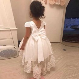 Christening dresses Baby Girl Dress Beaded Bow White Baptist Picture 1st Birthday Party Puff Sleeves Childrens Clothing Q240507