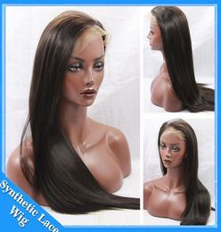 Synthetic Lace Front Wig Silky Straight Black Hair Long Synthetic Swiss Lace Wigs Heat Resistant Glueless Brazilian Hair Natural W4630905