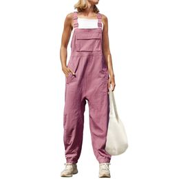 Women's Jumpsuits Rompers WomenS Sleless Overalls Summer Casual Loose Adjustable Straps Bib Long Pant Jumpsuits With Pockets Daily Comte Jumpsuits d240507