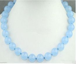10MM Natural Light Blue Jade Round Gemstone Necklace 20inch07419183