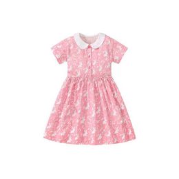 女の子のドレスジャンプメートル2〜7歳の女の子のドレスフラワーラビットプリントカラーパーティーバースデーチルドレン服短袖Frogl240508