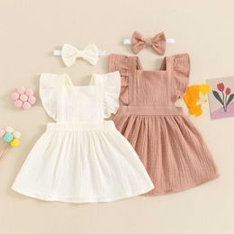 Girl's Dresses Preschool children baby girls summer casual dress with flying sleeves square neckline solid color A-line dress leading with clothingL240508