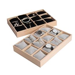 Jewelry Tray Solid Wood Bracelet Jewelry Storage Display Tray 12 Grid Chain Pillow Holder Beads Necklace Organizer Showcase Cushion Box