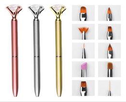 Nail Brushes 10pc Art Pen Brush Set Replace Head Metal Diamond Cuticle Remover Crystal Flower Drawing Painting Liner Design Tool3424114