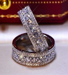 Fashion Female Band ring Sparkling stones Jewellery Pave White Topaz CZ Diamond Eternity Rings Lady Fashion Women Wedding For Lovers8676412