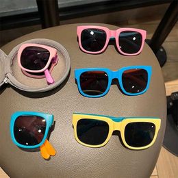 Sunglasses Colorful folding sunglasses outdoor childrens sunglasses boys and girls brand design square glasses old protection Uv400 H240508