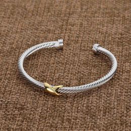 Charm Cross X Bracelets Sliver Zircon Twisted Fashion Designer Jewelry Braided Bracelet Diamond Bangle Gold Luxury Birthday Gift for Wo 2675