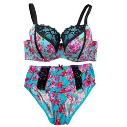 MiaoErSiDai Women's Sexy Bra Set Push Up Hot Brassiere High Waist Panty Lace Flowers Lingerie Plus Size Underwear 30-40 C-G 2647