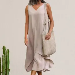 Casual Dresses Midi Dress Elegant V Neck For Women Solid Color A-line Double-layered Patchwork Summer Shopping Vacation