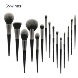 Makeup Brushes Sywinas Brush Set 15 High Quality Black Natural Synthetic Hair Professional Tools Q240507