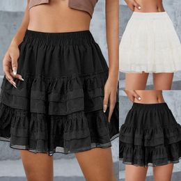 Skirts Women Lace Cake Skirt Black White Ballet Dress Vintage Mesh Puffy Sexy High Waist A-Line Party Girls Fashion Gown