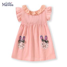 Girl's Dresses Little Maven 2024 Dress Animal Rabbit Beautiful and Elegant Baby Girl Cute Childrens Casual Clothing Childrens DressL2405