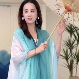 Scarves 1Pcs Chinese Style Gradient Color Shawl Summer Outdoor Ethnic Sun Protection Elegant Temperament Decorative