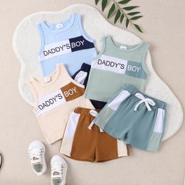 Clothing Sets FOCUSNORM 2pcs Infant Baby Boys Clothes Set 0-3Y Sleeveless Colour Patchwork Letter Print Tank Tops Elastic Waist Shorts