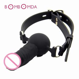 BDSM Bondage Fetish Sex Slave Cosplay Flirting Harness Dildo Mouth With Penis Gag Adult Sex Toys For Woman Men Couple Adult Game Y7288395