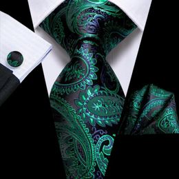 Bow Ties Business Black Green Paisley Silk Wedding Tie For Men Handky Cufflink Mens Necktie Fashion Designer Party Drop Hi-Tie 234A