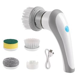 Electric Clean Brush 360 Degree Rotation Handheld Scrubber 3 Replaceable Heads Bathroom Kitchen Cleaner 240508