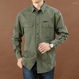 Men's Casual Shirts Cotton Shirt Solid Colour Multi-Pocket High Quality Cargo Fashion Outdoor Long Sleeve For Men