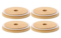 Bamboo Mason Jars Lids 70mm 88mm Wide Mouth Mason Jars with Drinking Straw Hole Mason Jars Lid1862863