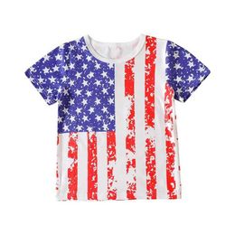 T-shirts Kid Boys Girls Shirts Short Sleeve Round Neck Star Striped Print Party Casual Summer Tops H240508
