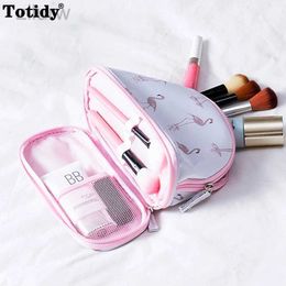 Cosmetic Bags Newly designed two-layer makeup bag for womens fashionable flamingo cactus double zippered makeup bag for womens waterproof makeup bag d240425