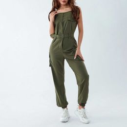 Women's Jumpsuits Rompers Fashion Streetwear Cargo Jumpsuits Women Adjustable Straps Sleless Bib Pants with lti Pockets Rompers y2k Clothes d240507