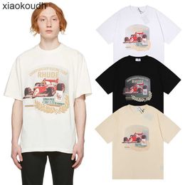 Rhude High end designer clothes for micro letter racing printed short sleeved t-shirt for men and women high street loose half sleeved shirt With 1:1 original labels