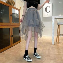 Skirts High Waist Mesh Women 2024 Spring And Summer Fashion Irregular Solid Colour A-line Versatile Office Lady Skirt Female