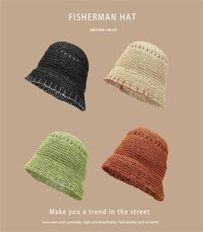 Paper Straw Bucket Hat Ladies Crochet Breathable Panama Edge Stitch Design Bob Fishing Caps Girls Summer UV Beach Hat 2205116849688
