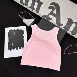 Designer High Quality Knitted Triangle Label Camisole Vest Fashion Embossed Alphabet Logo Embroidery Elastic Round Neck Wide Strap Sleeveless Women's Tanks 672